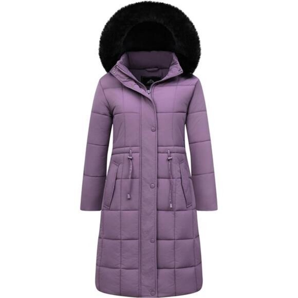 Women's Winter Coat Long Waterproof Parka - Warm Light Purple - Picture 1 of 7